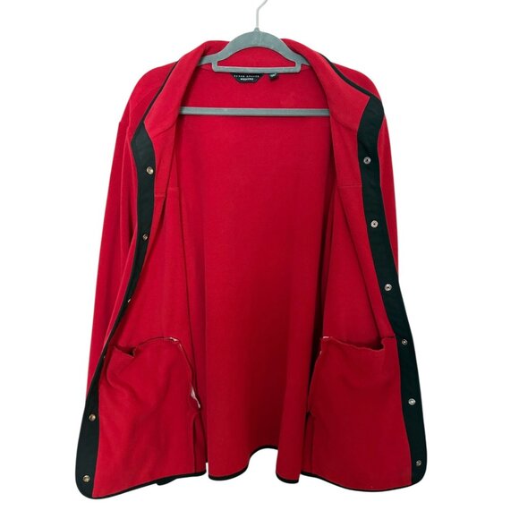 Susan Graver Weekend 3X Red Fleece Snap-Front Jacket Black Trimmed Collar Pocket - Picture 4 of 12